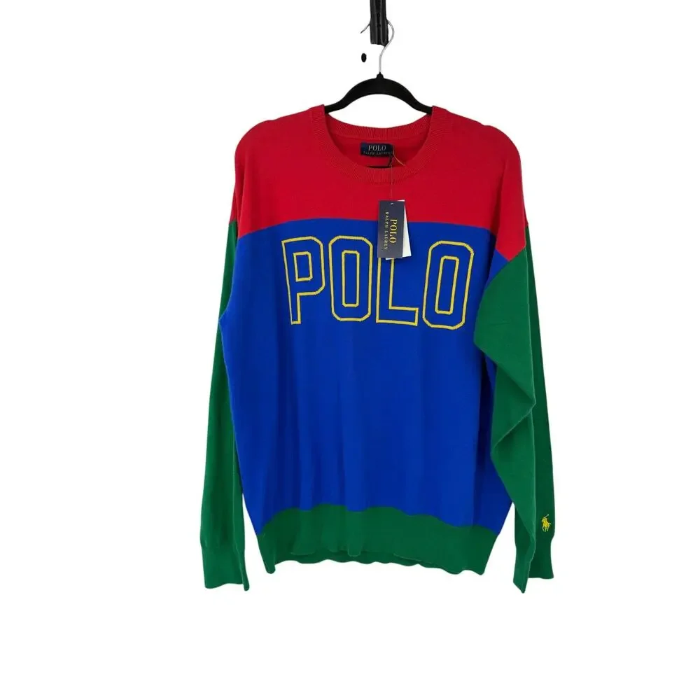 Polo Ralph Lauren Mens XL Crewneck Color-block Embroidered Knit Sweater NWT $138